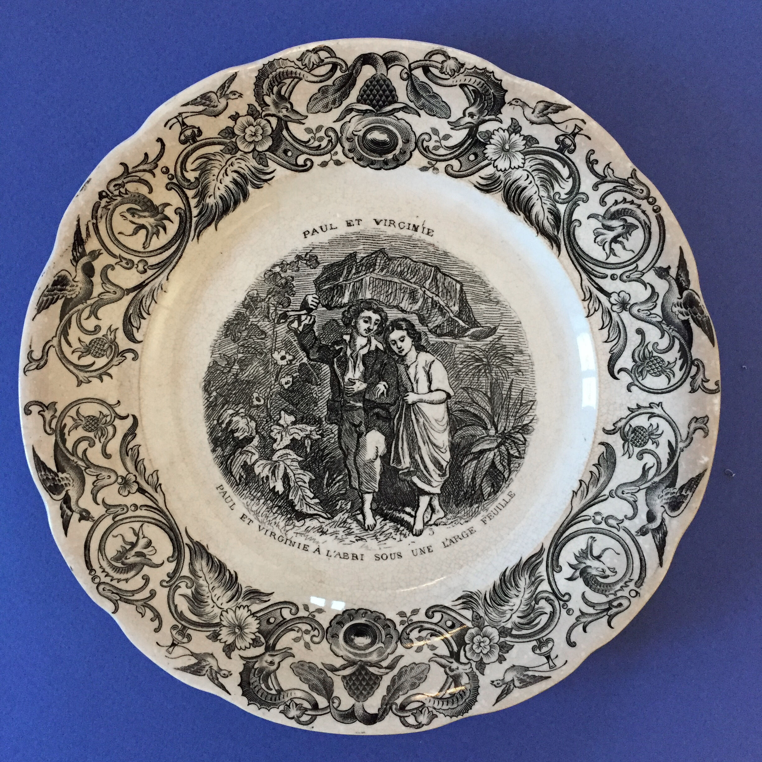 Set of 6 talking plates Sarreguemines "Paul and Virginie"