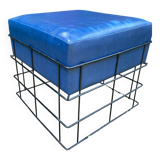 Square stool in black lacquered steel wire and blue leatherette circa 1970