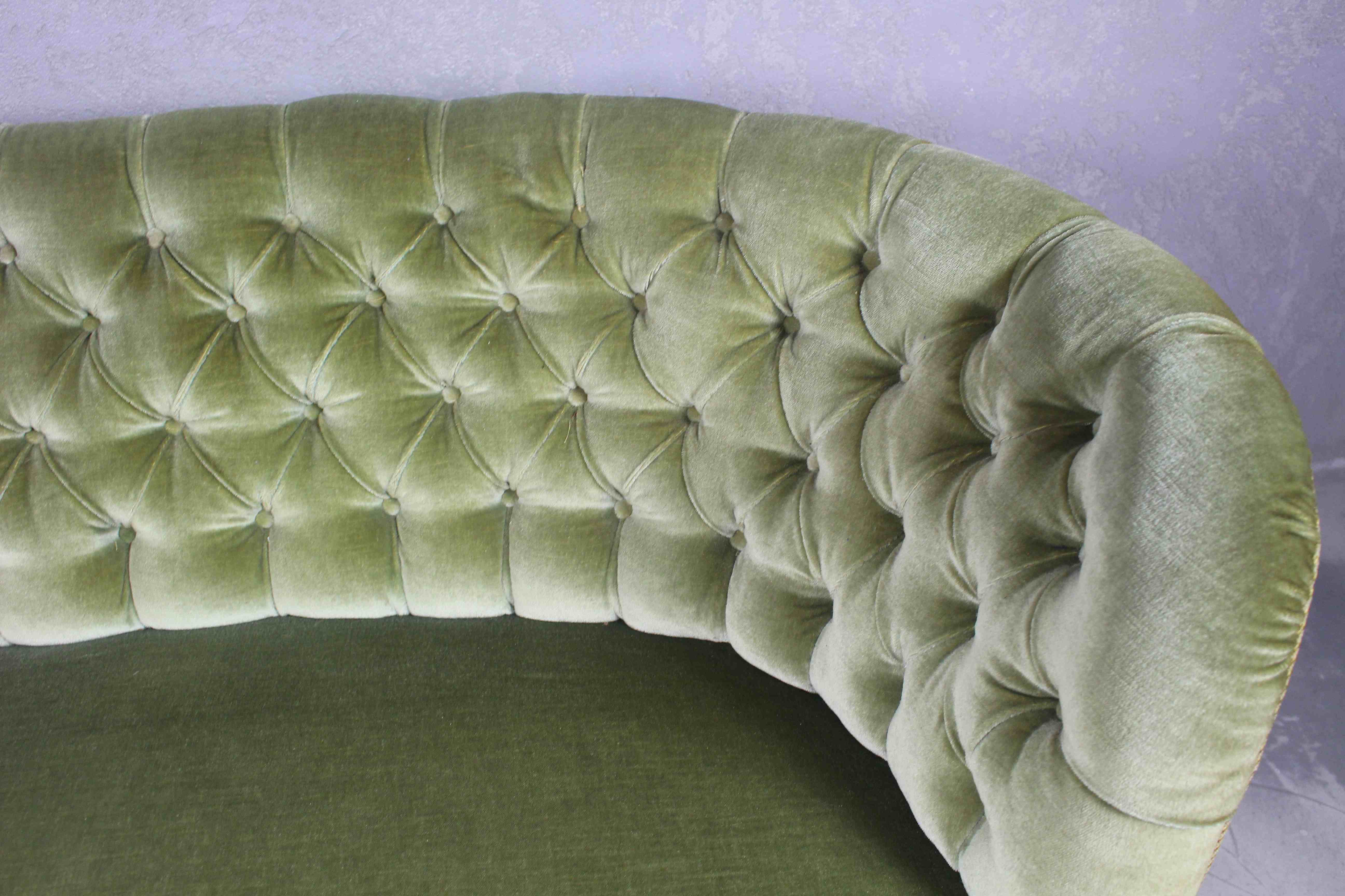 1940s Danish Curved Green Buttoned Sofa