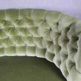 1940s Danish Curved Green Buttoned Sofa