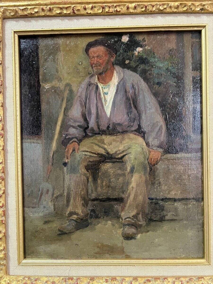 Portrait Oil on Wood, 20th Century