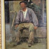 Portrait Oil on Wood, 20th Century