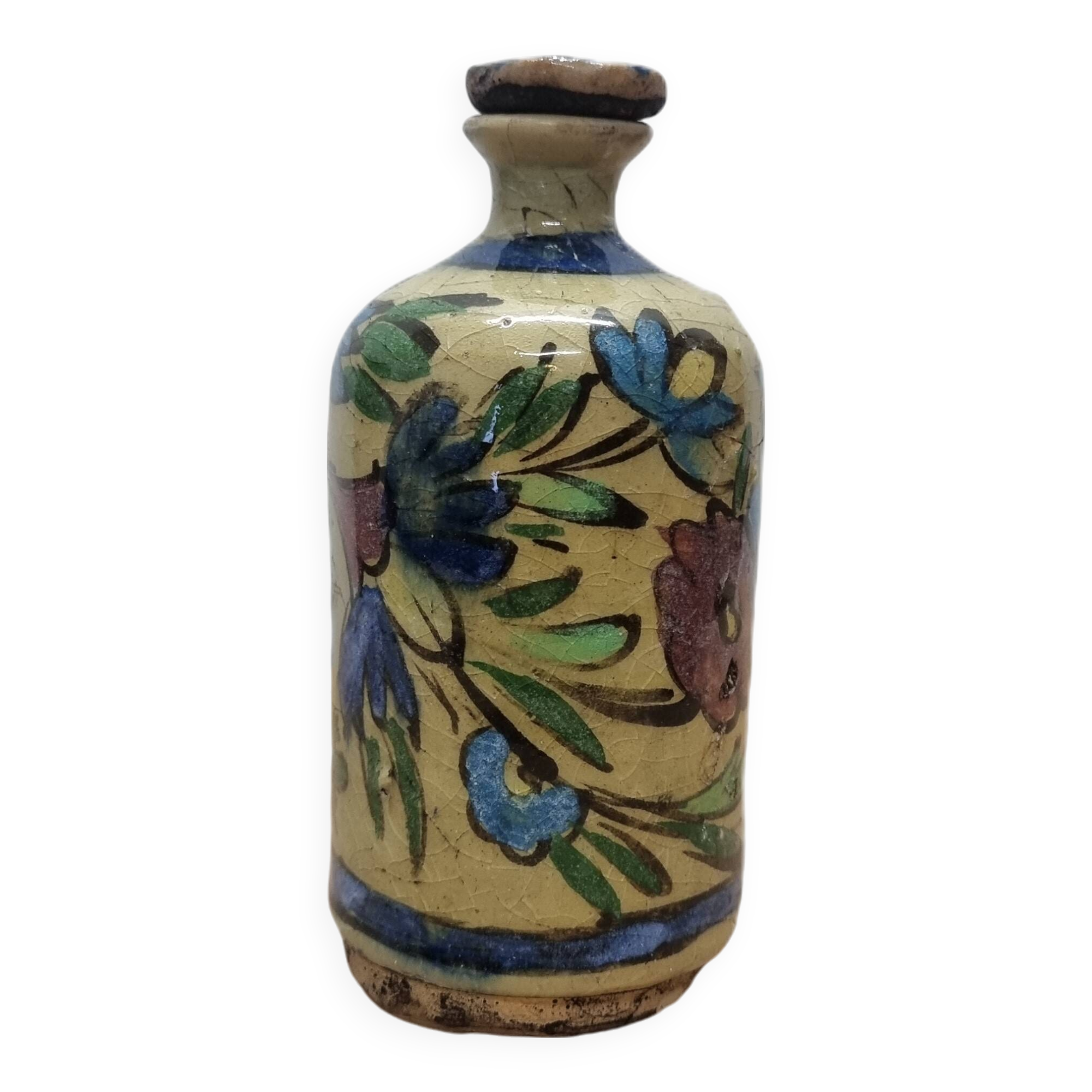 Antique Persian Qajar Ceramic Round Bottle, Circa 1900
