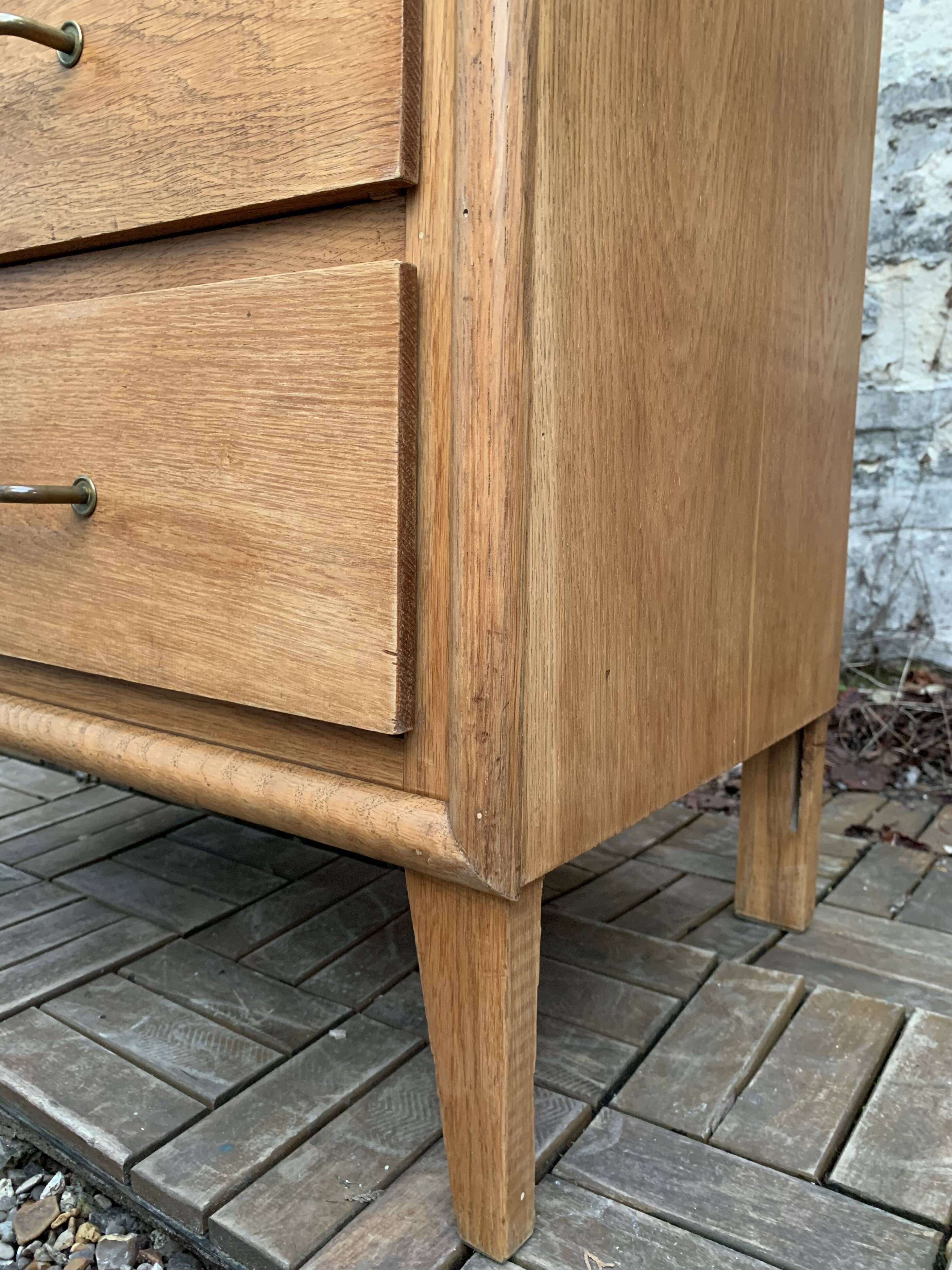 Chest of drawers with compass feet, raw wood, 1950s