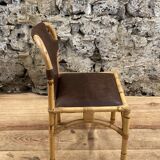 Vintage chair in rattan and bamboo and brown leather