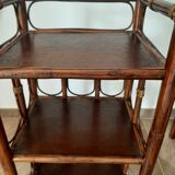 Vintage - set of 2 shelves of wooden floor, bamboo and rattan - 3 levels- retro 80s