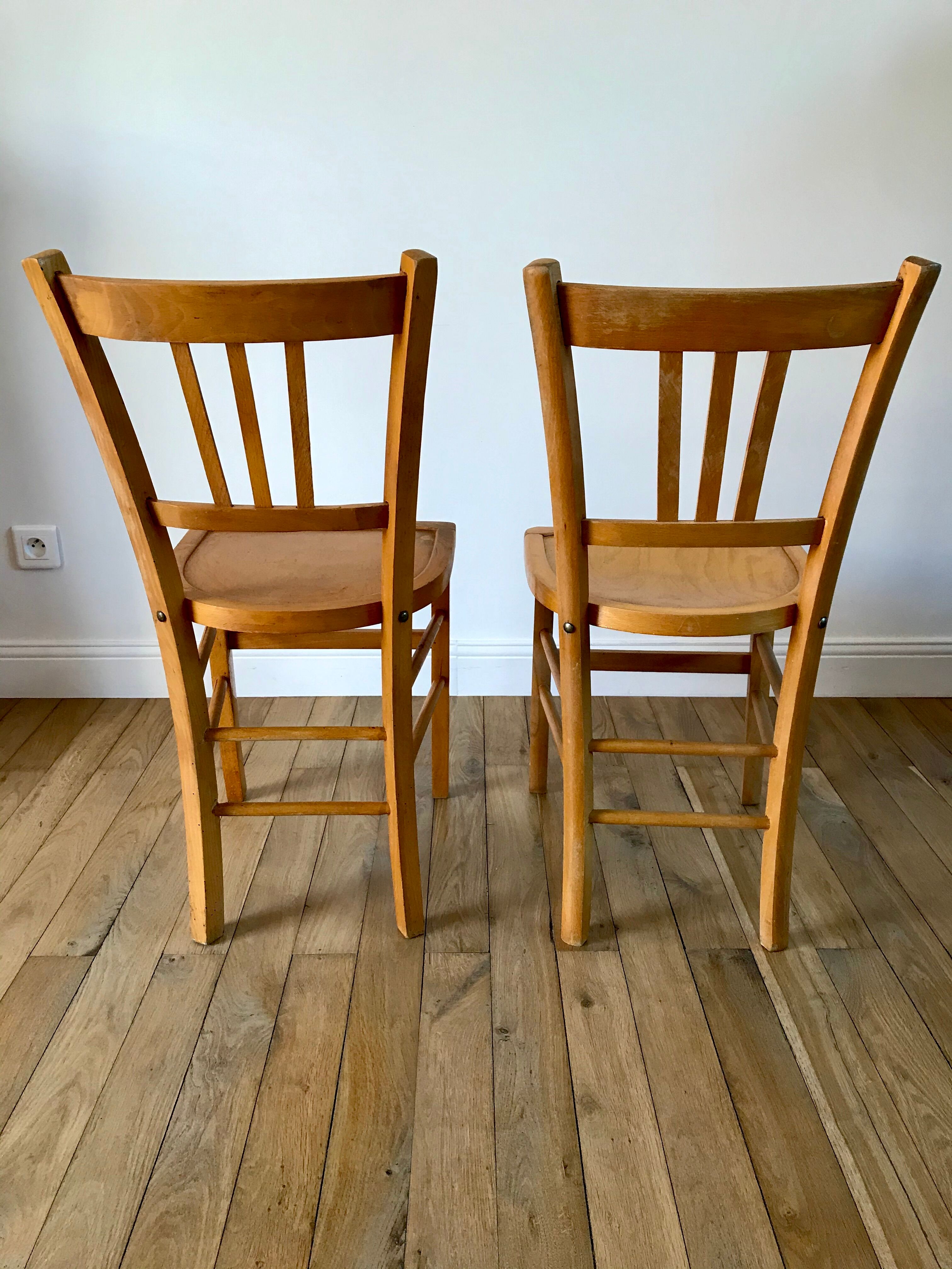 Set of 5 Luterma light blond wood bistro chairs from the 50s