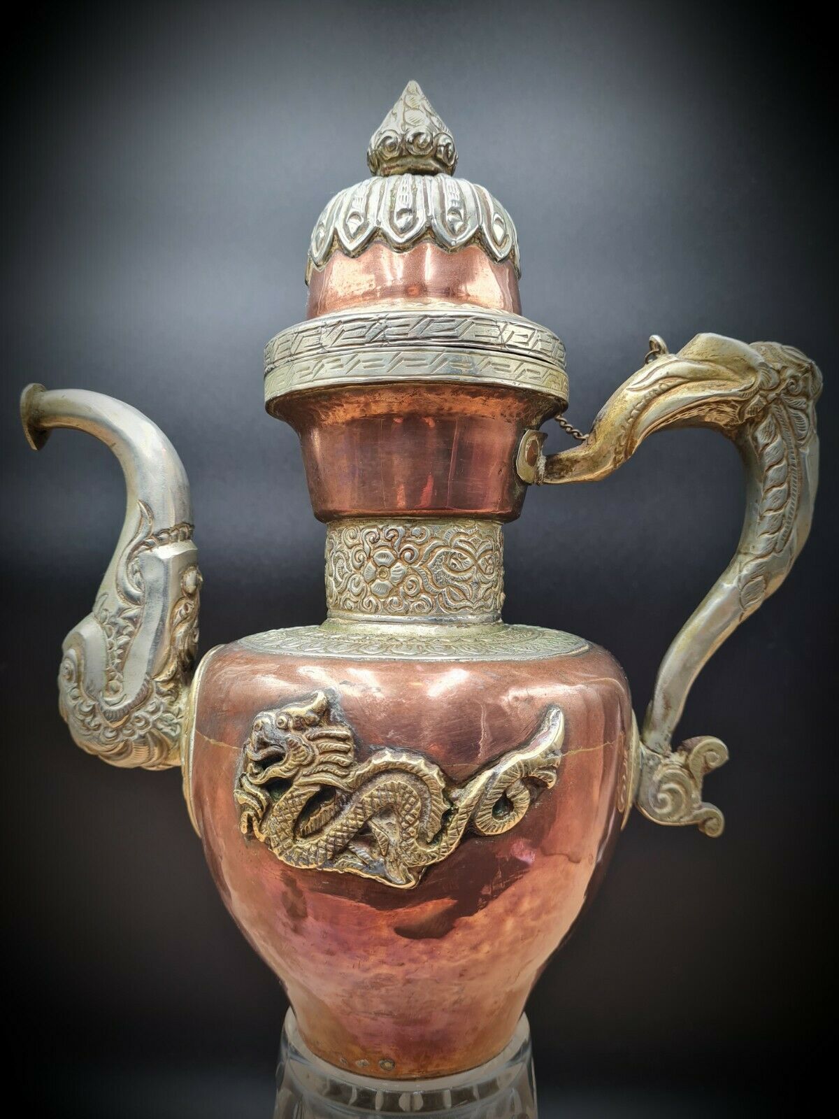 Tibetan ceremonial copper teapot aftaba dragon ewer