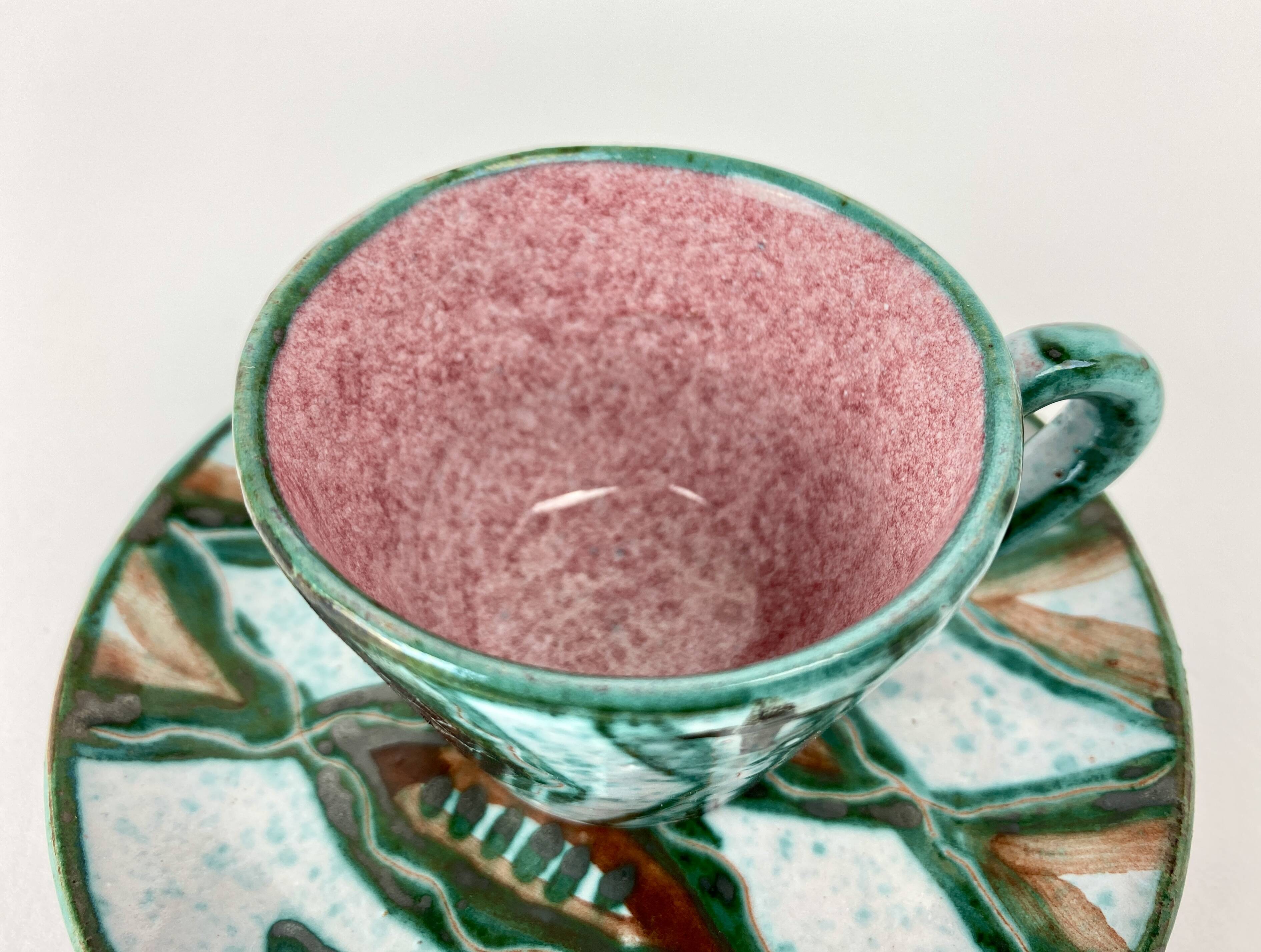 Rare Cup & Saucer Signed Humbert Pittari Vallauris Vintage