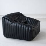 Cinna Ligne Roset Black Leather Armchair attributed to Annie Hieronimus, 1970s