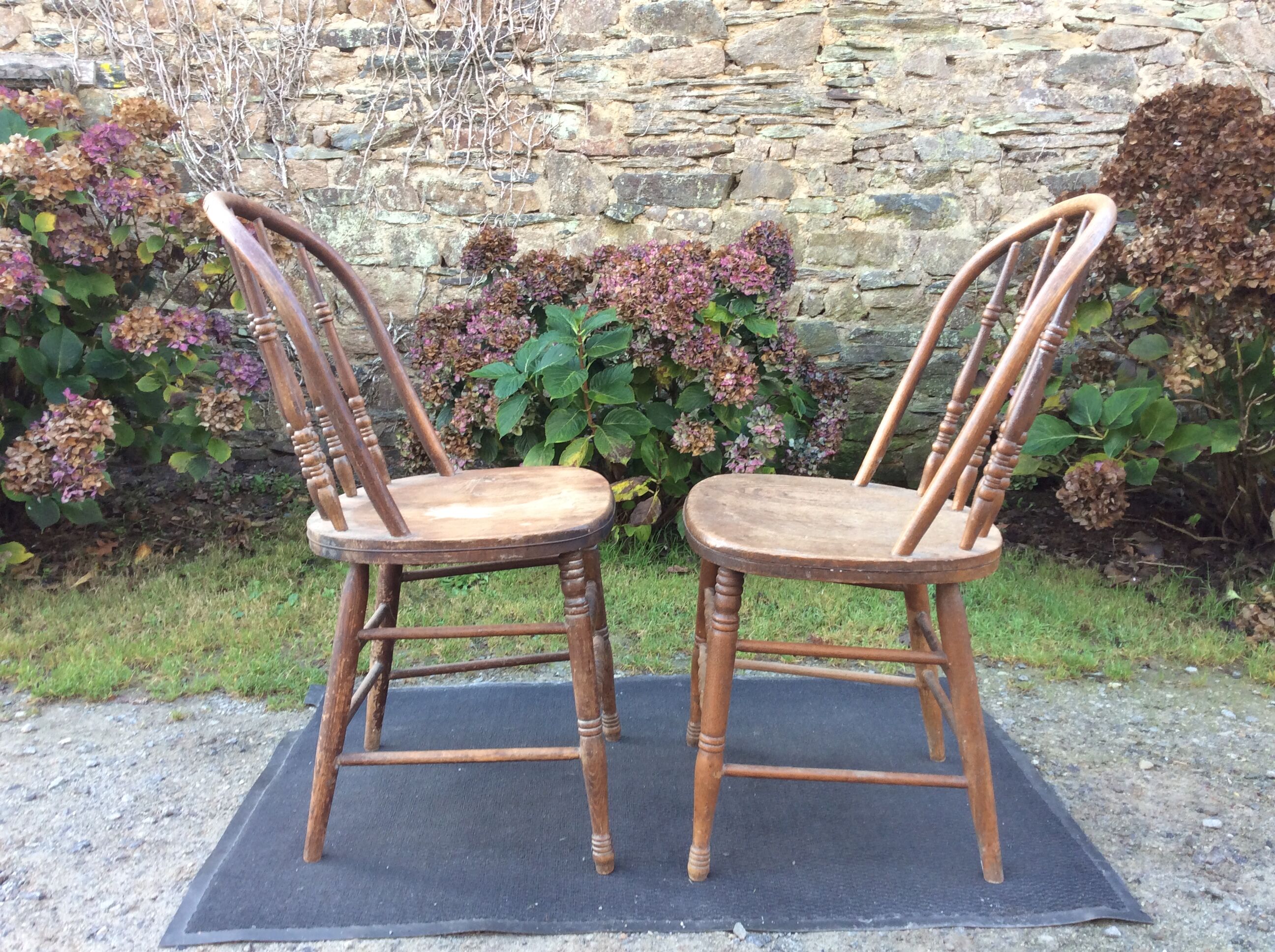 2 vintage bistro chairs called gondolas in solid oak.