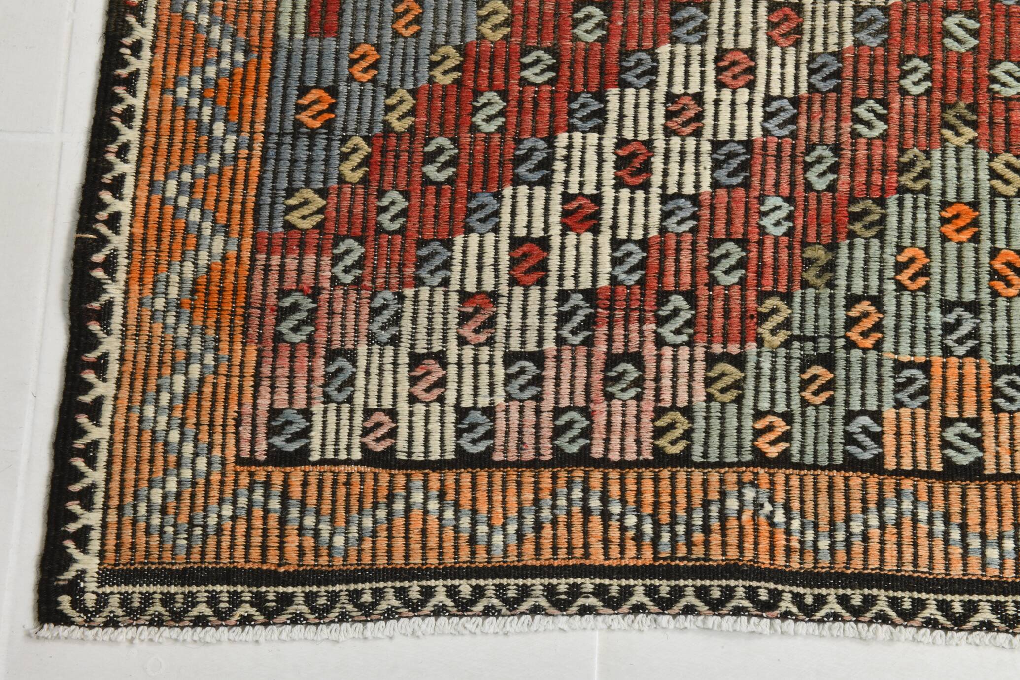 Burgundy & Green Turkish Vintage Kilim Rug