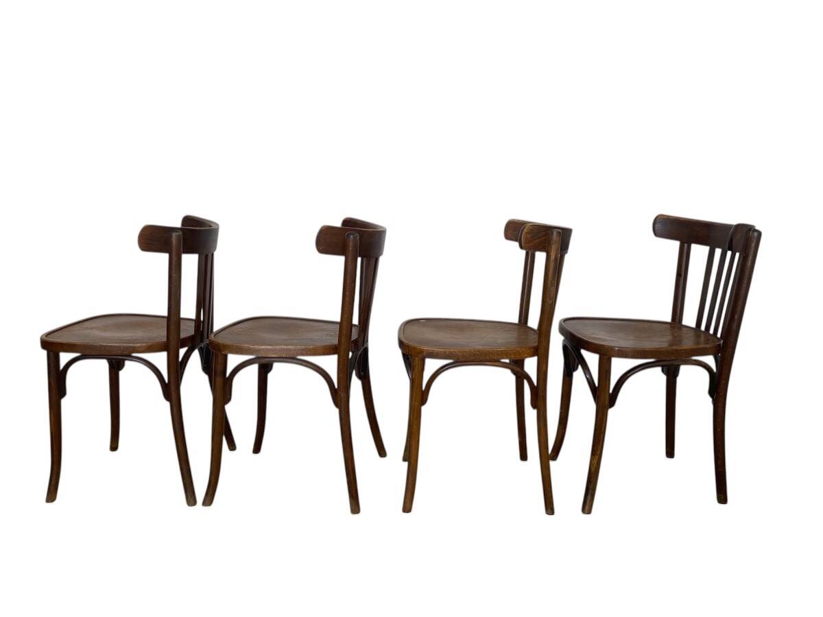 Set of 4 antique Thonet curved wood bistro chairs