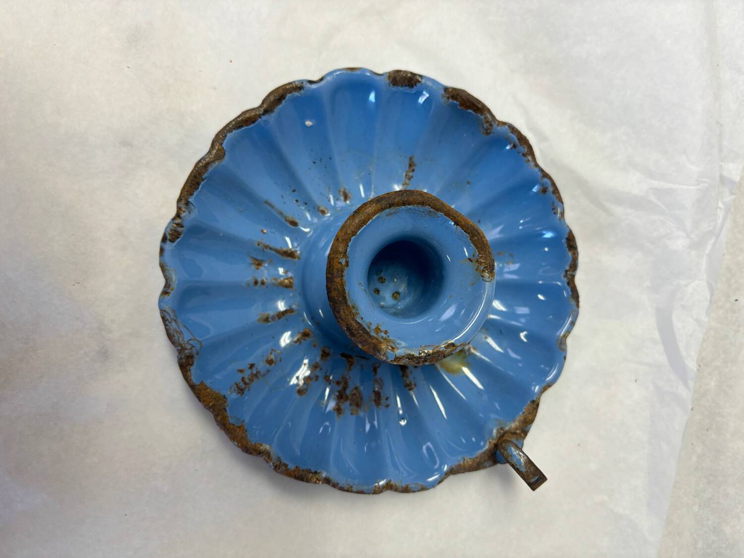 Blue enameled candle holder