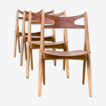Set of 4 chairs 60s Hans Wegner 'CH29 Sawback' pourCarl Hansen & Son