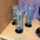 Set of 5 champagne flutes / hand-blown glass juice glasses.