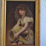 Jeune fille au tambourin Provence peinture ancienne HSP