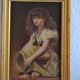 Young girl with tambourine Provence old painting HSP