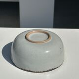 Small white glazed ceramic bowl black edges