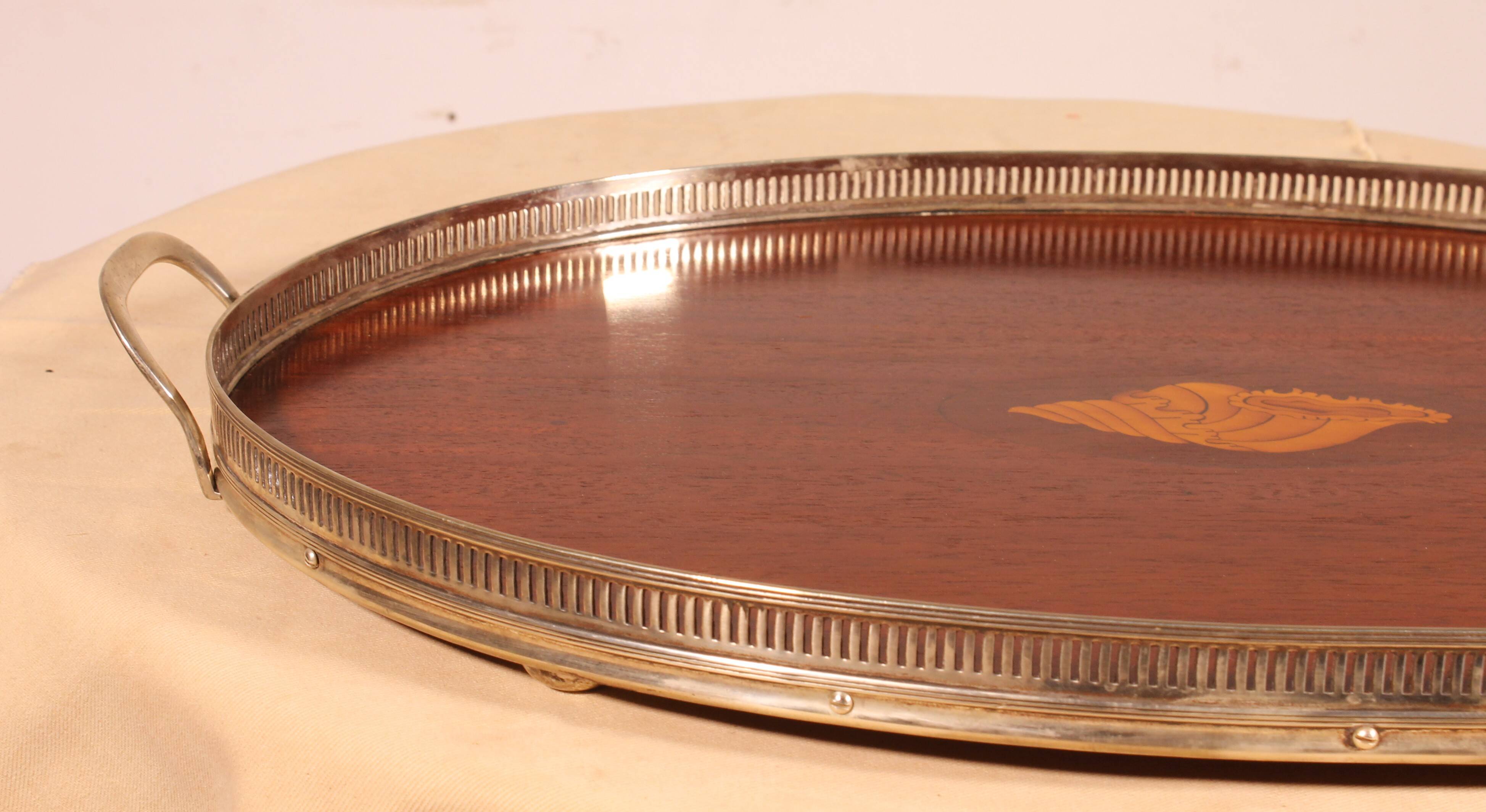 19th century silver-plated metal and mahogany tray