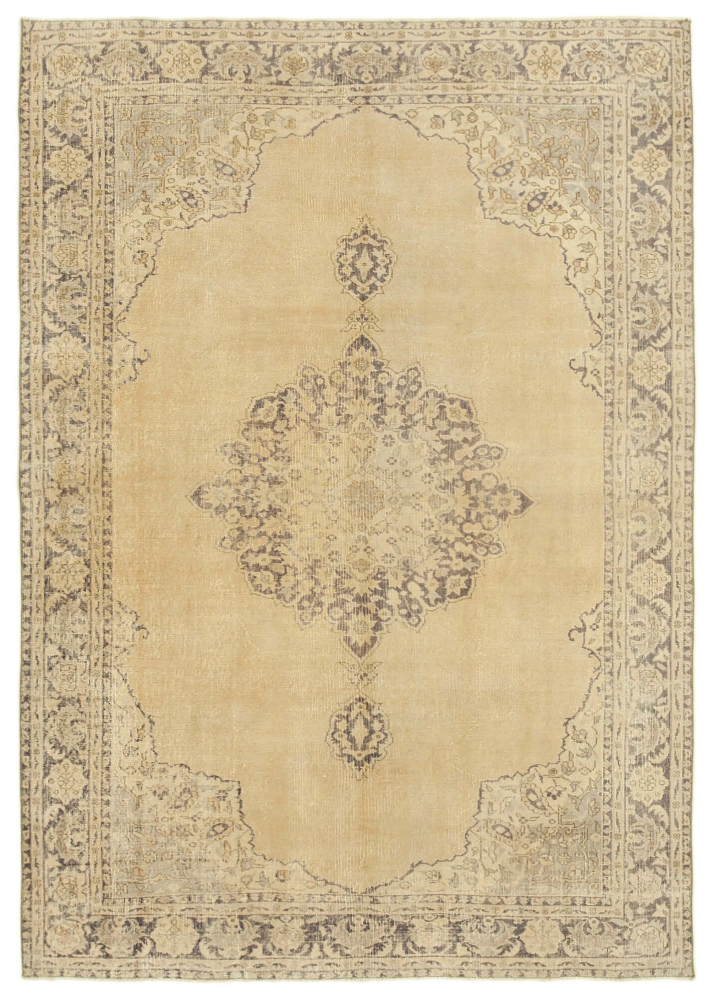 Handwoven antique anatolian beige rug 204 cm x 290 cm