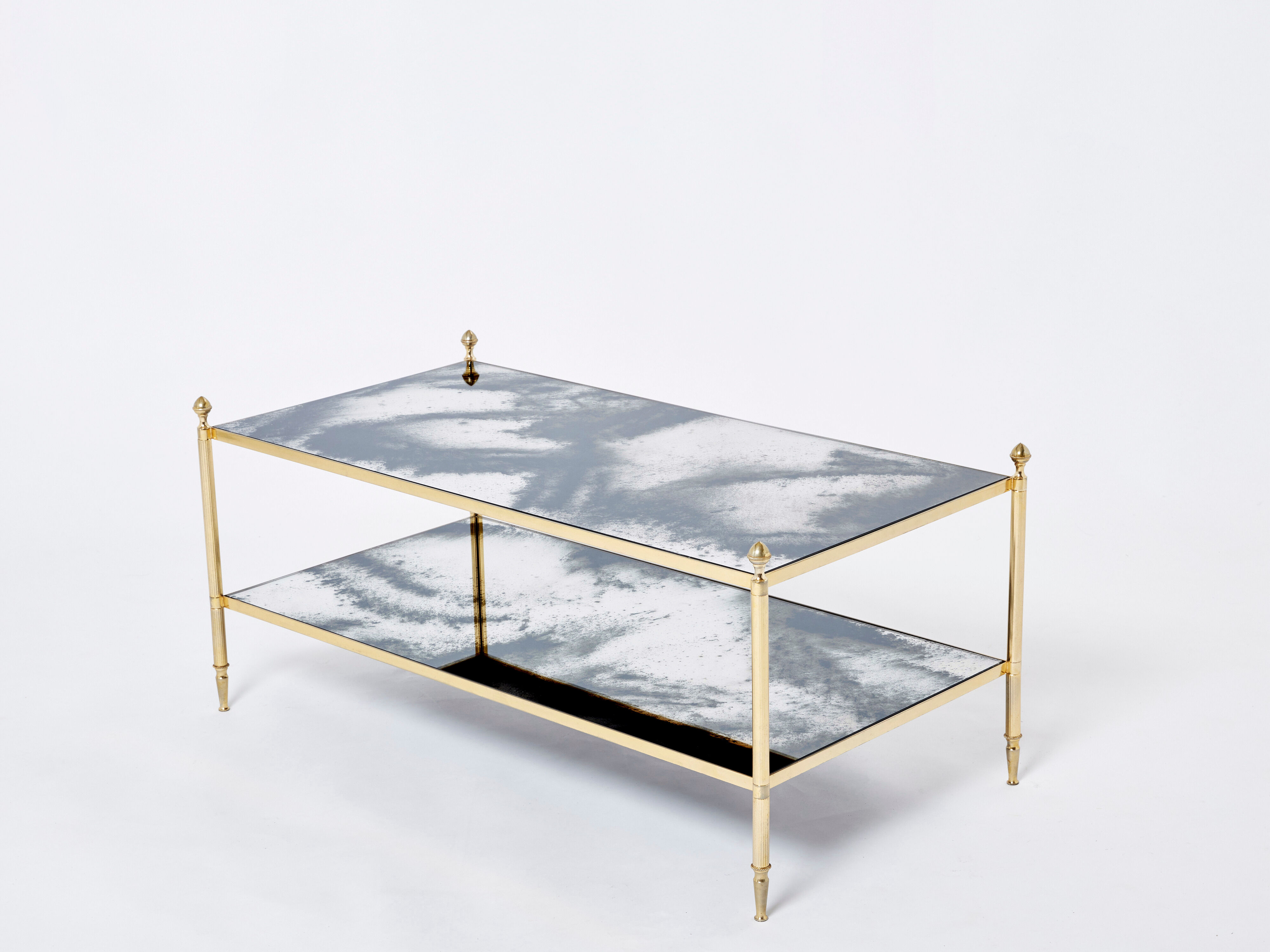 Coffee table brass chrome mirror decorated 1970