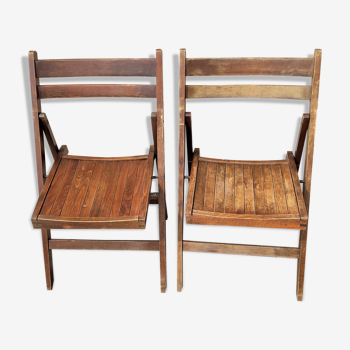 Paire de chaises pliantes vintage en bois (possibilité de 2 lots supplémentaires)