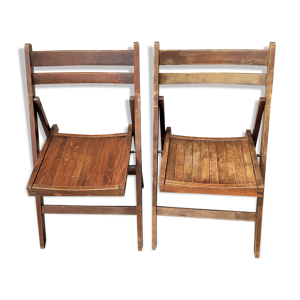 Paire de chaises pliantes vintage en bois (possibilité de 2 lots supplémentaires)