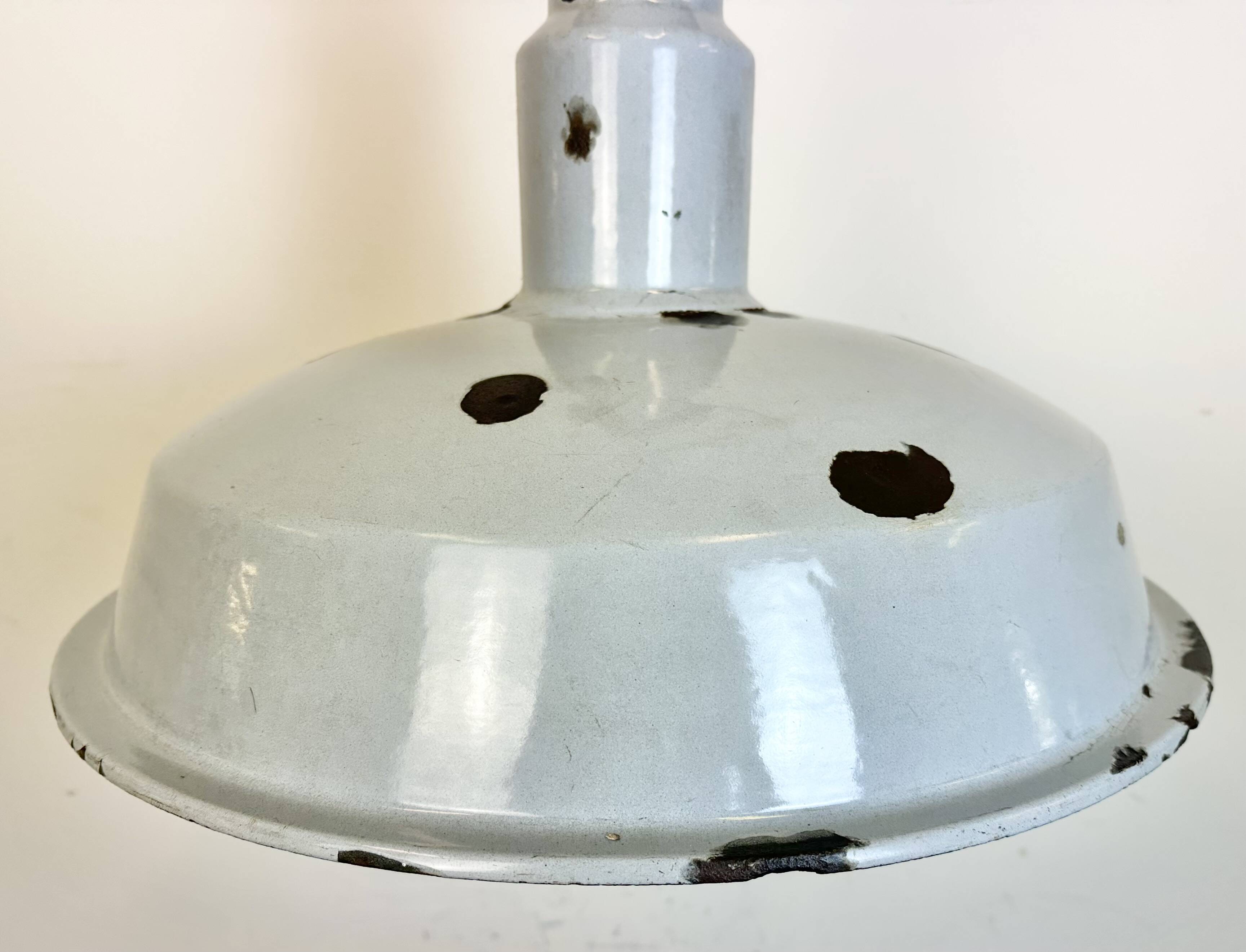 Large Industrial Midcentury Grey Enamel Factory Lamp, 1950s