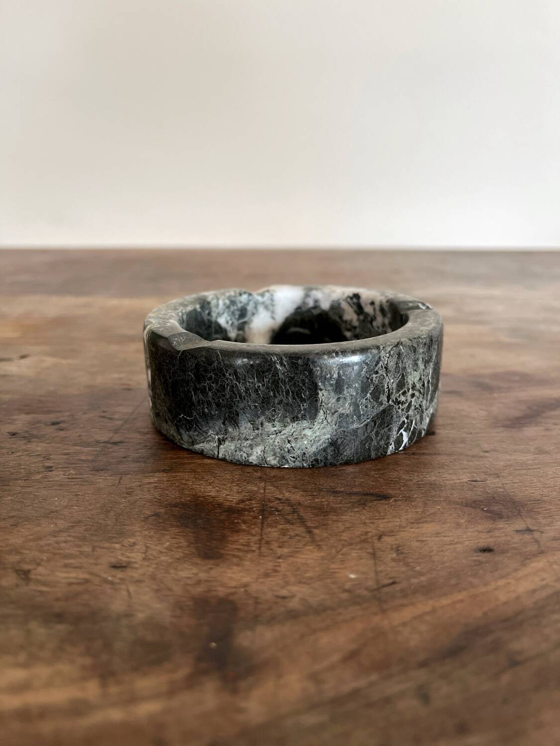 Vintage black and white marble round ashtray