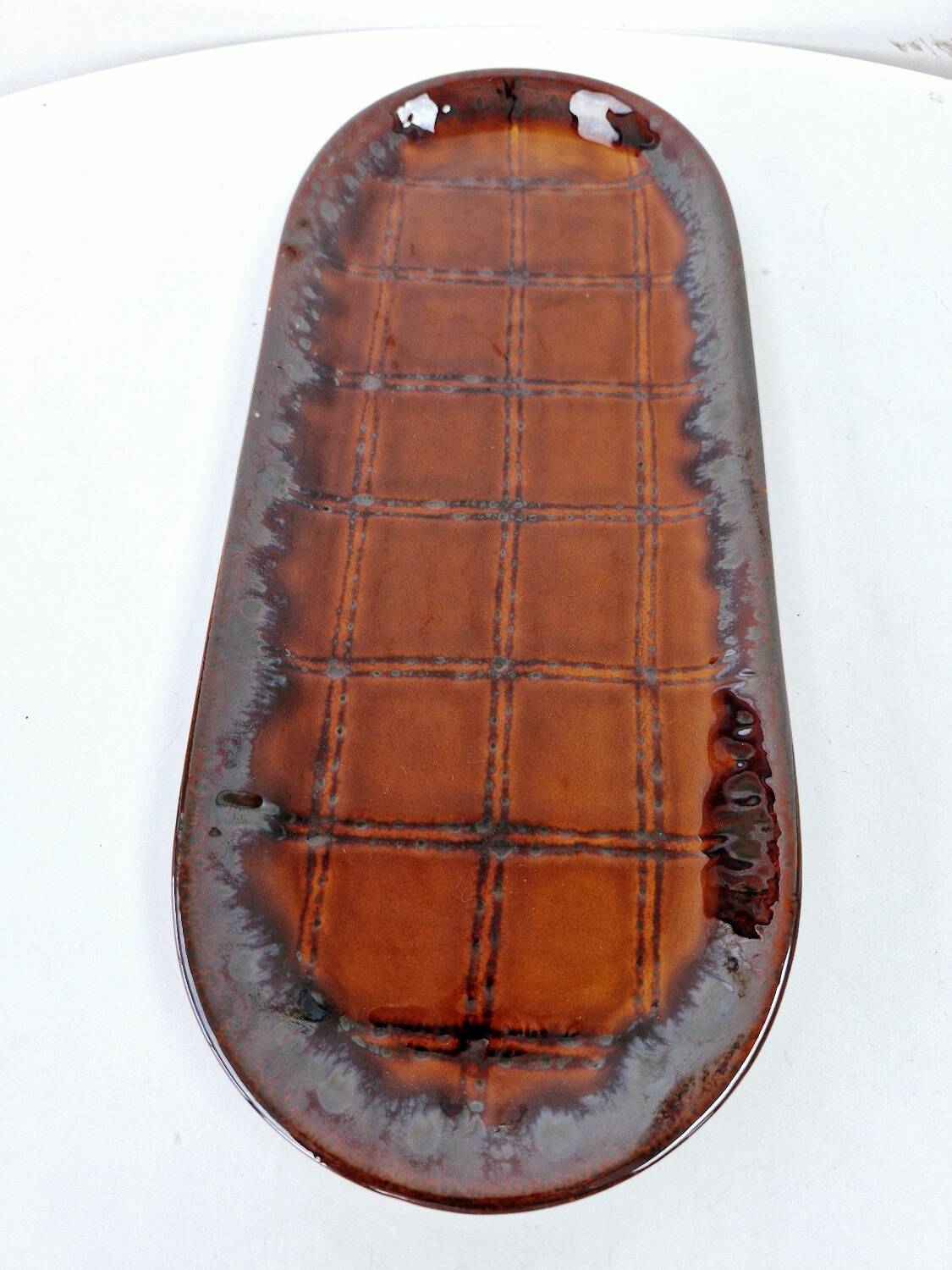 Old Oval Dish Earthenware K&G Luneville Grid Decor 37 x 15.5 cm