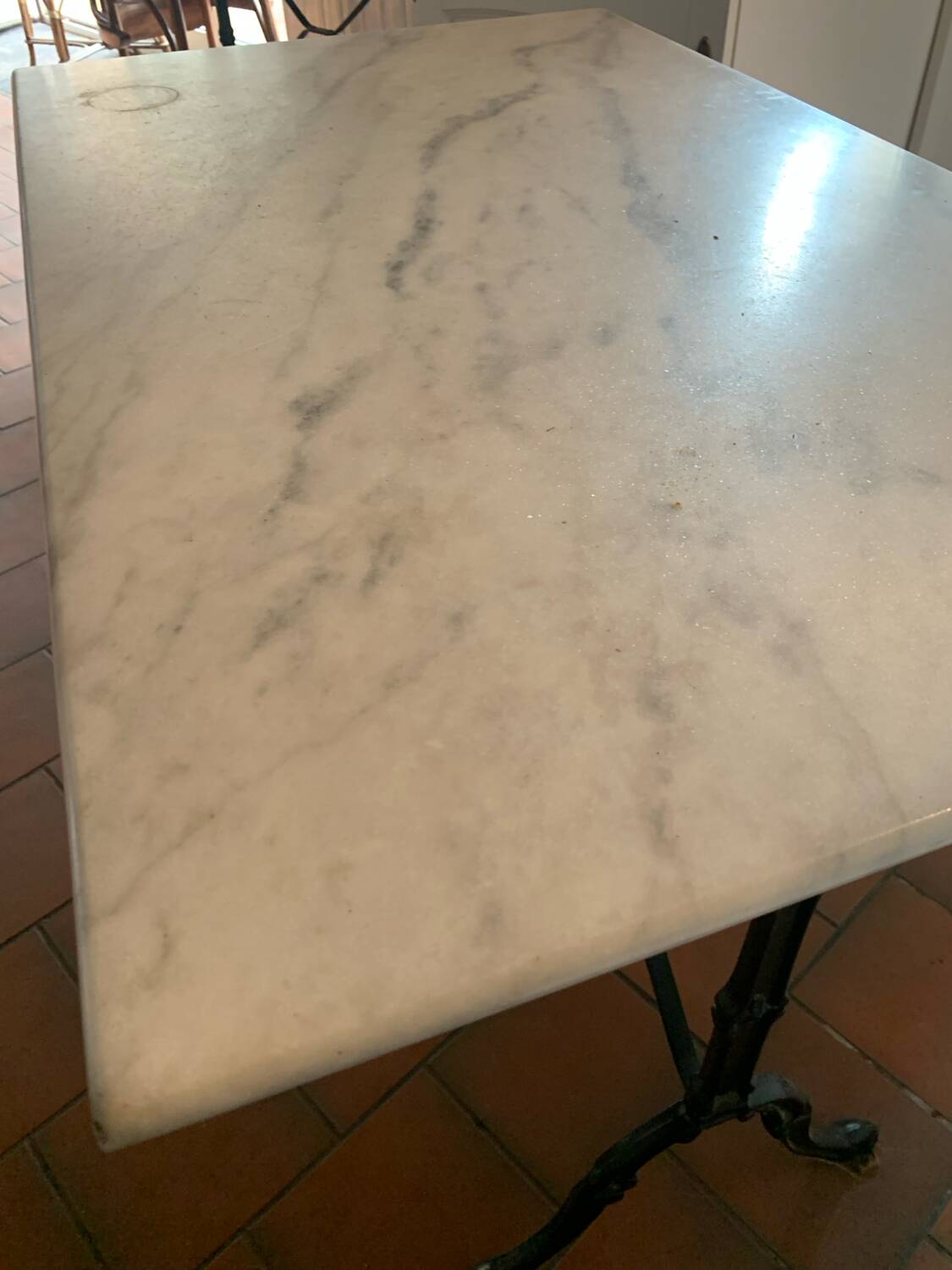 Marble and wrought iron bistro table