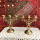 Pair of candlesticks 3 branches golden brass