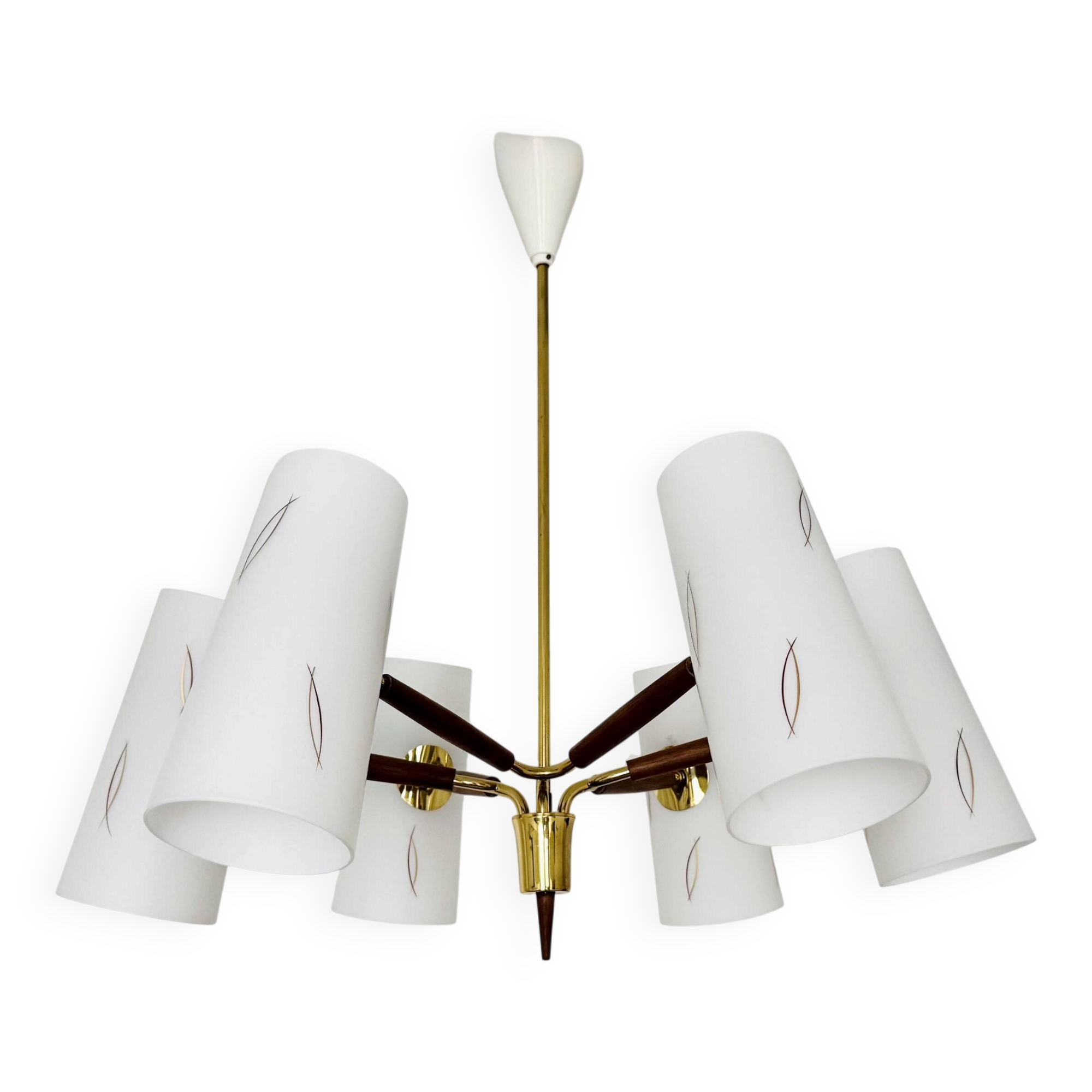 Brass and Walnut Chandelier by Rupert Nikoll