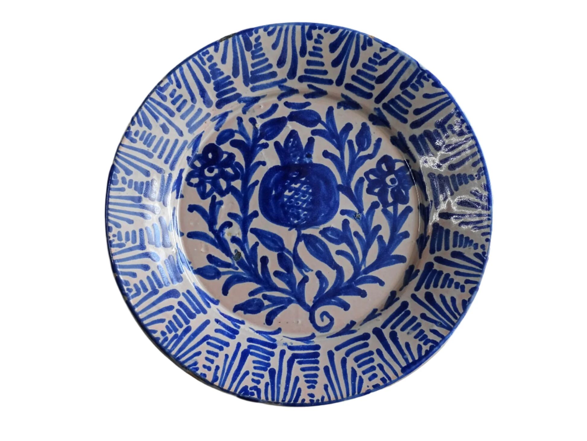 Assiette Fajalauza bleue espagnole ancienne à motif de grenade