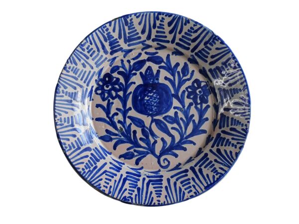Assiette Fajalauza bleue espagnole ancienne à motif de grenade