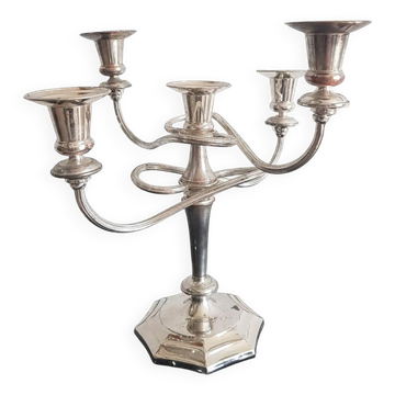 Chandelier à cinq branches, argenté, laiton argenté, Italie, années 60