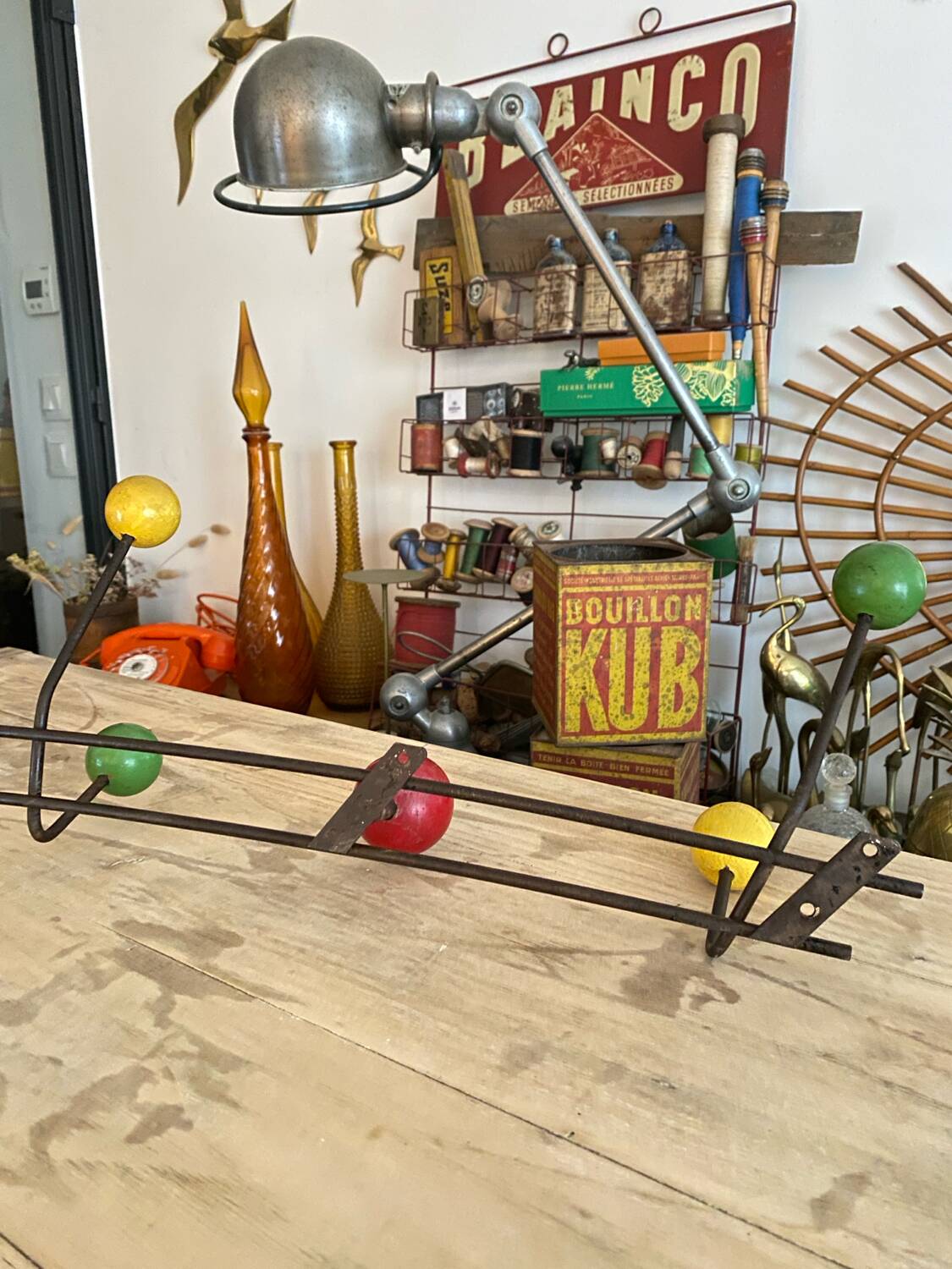 Wall coat rack with vintage balls