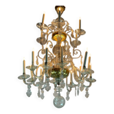 Lustre liégeois en verre soufflé, deux niveaux de bras de lumière, XVIIIème siècle
