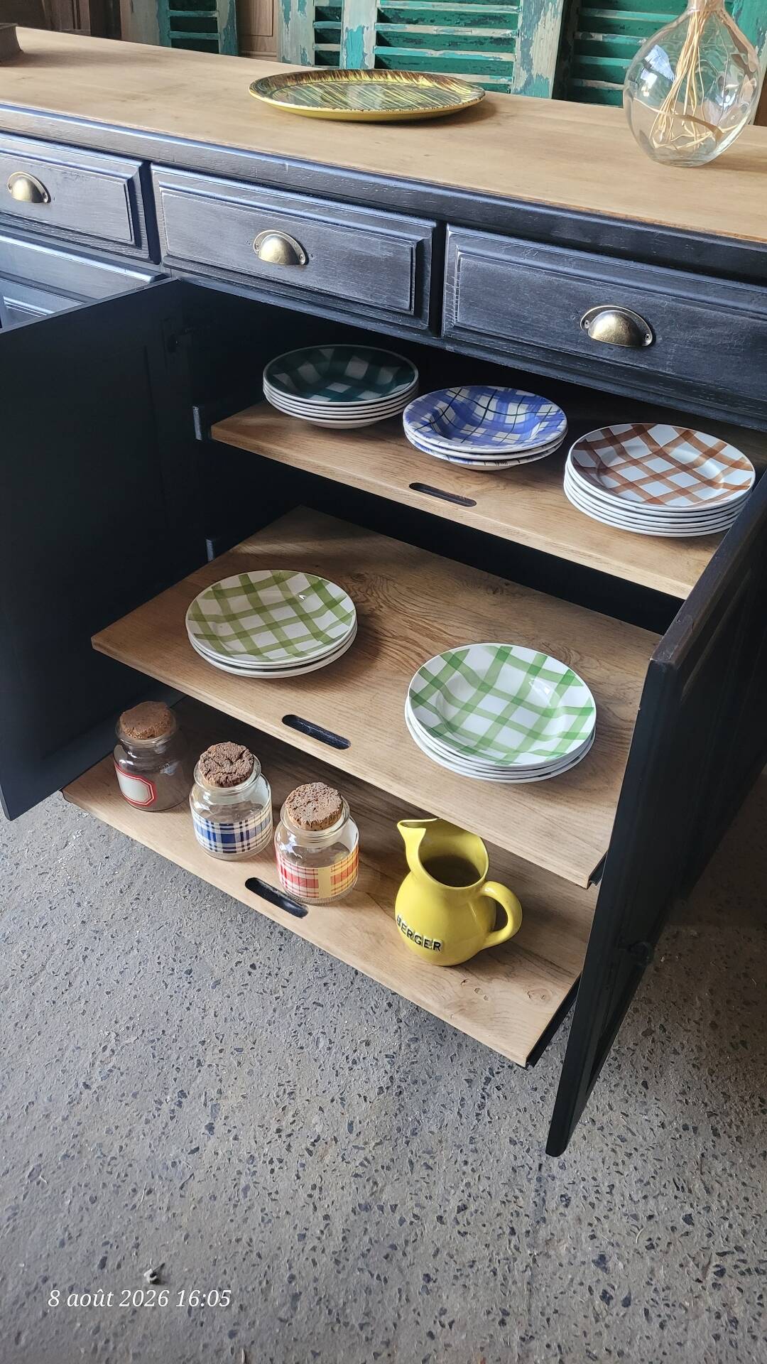 Large wooden and black sideboard