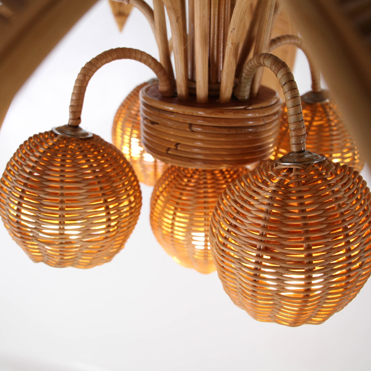 Coconut palm chandelier in rattan