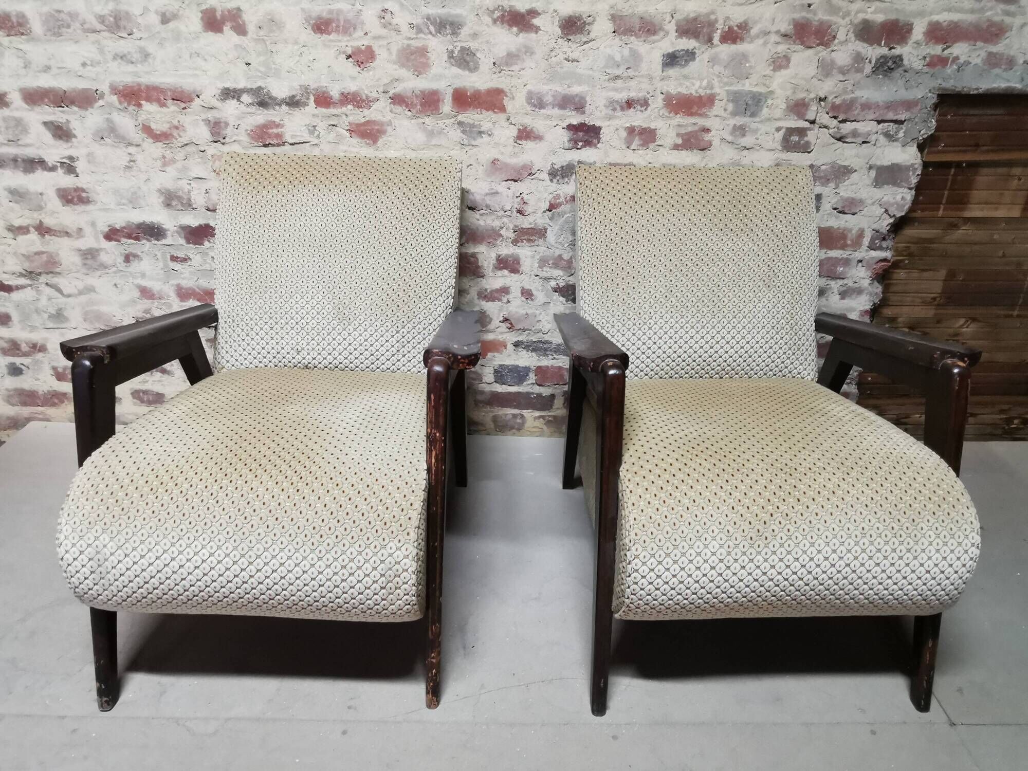 Paire de Fauteuils club / Chauffeuse vintage 50's , pieds compas