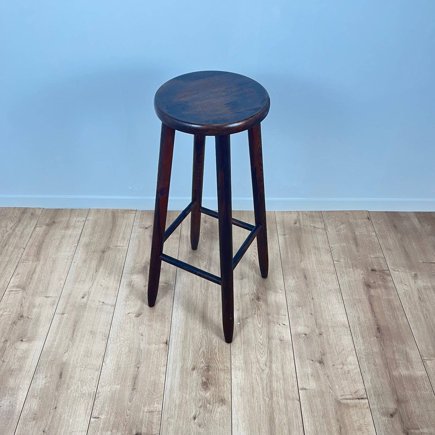 Brutalist bar stool in stained oak