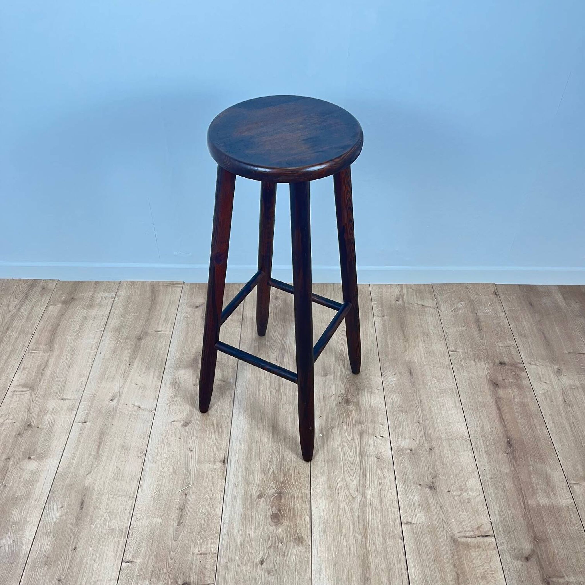 Brutalist bar stool in stained oak