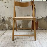 Beech and straw folding chair from the 80s