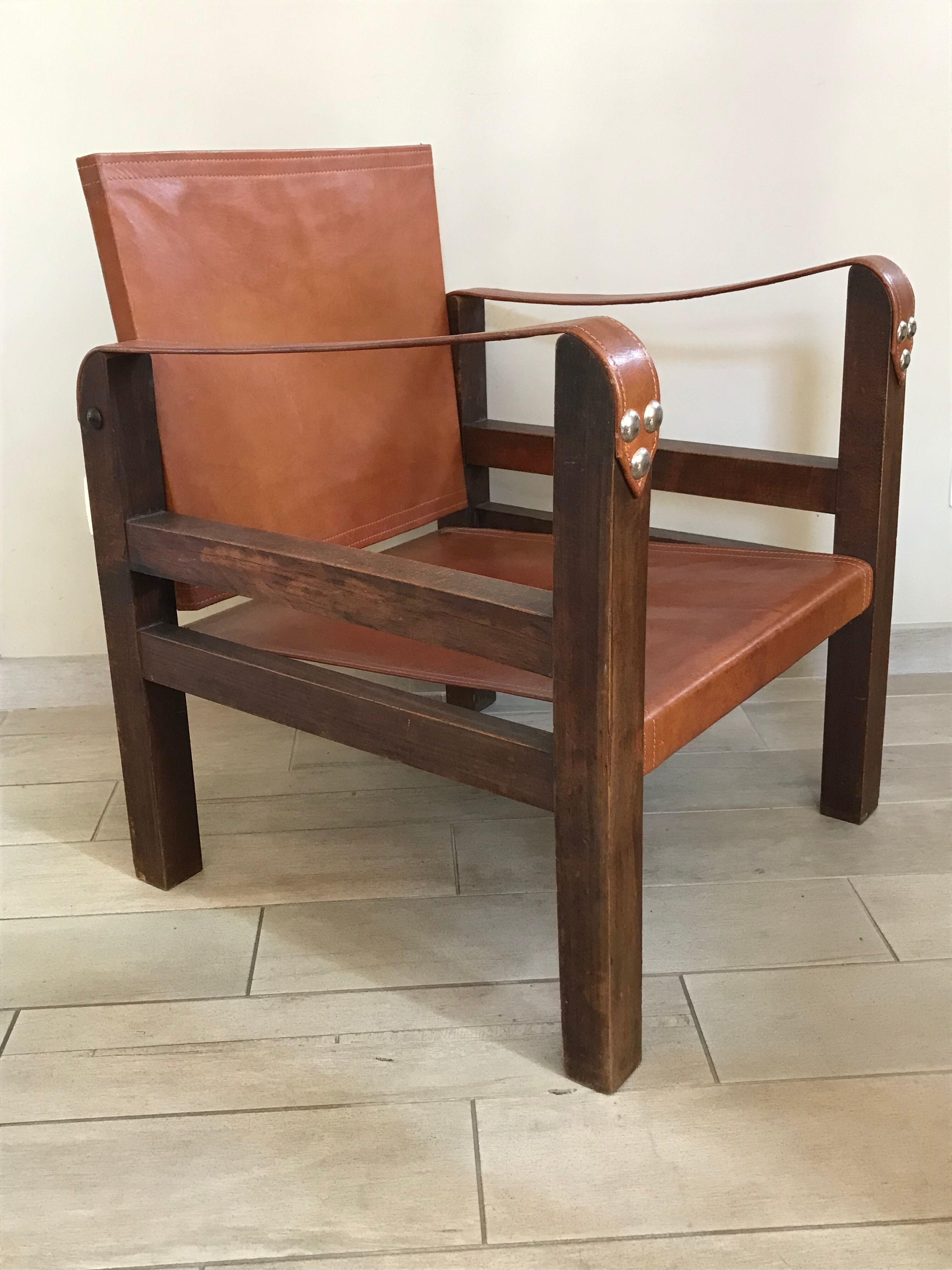 Pair of vintage design safari armchairs 50s