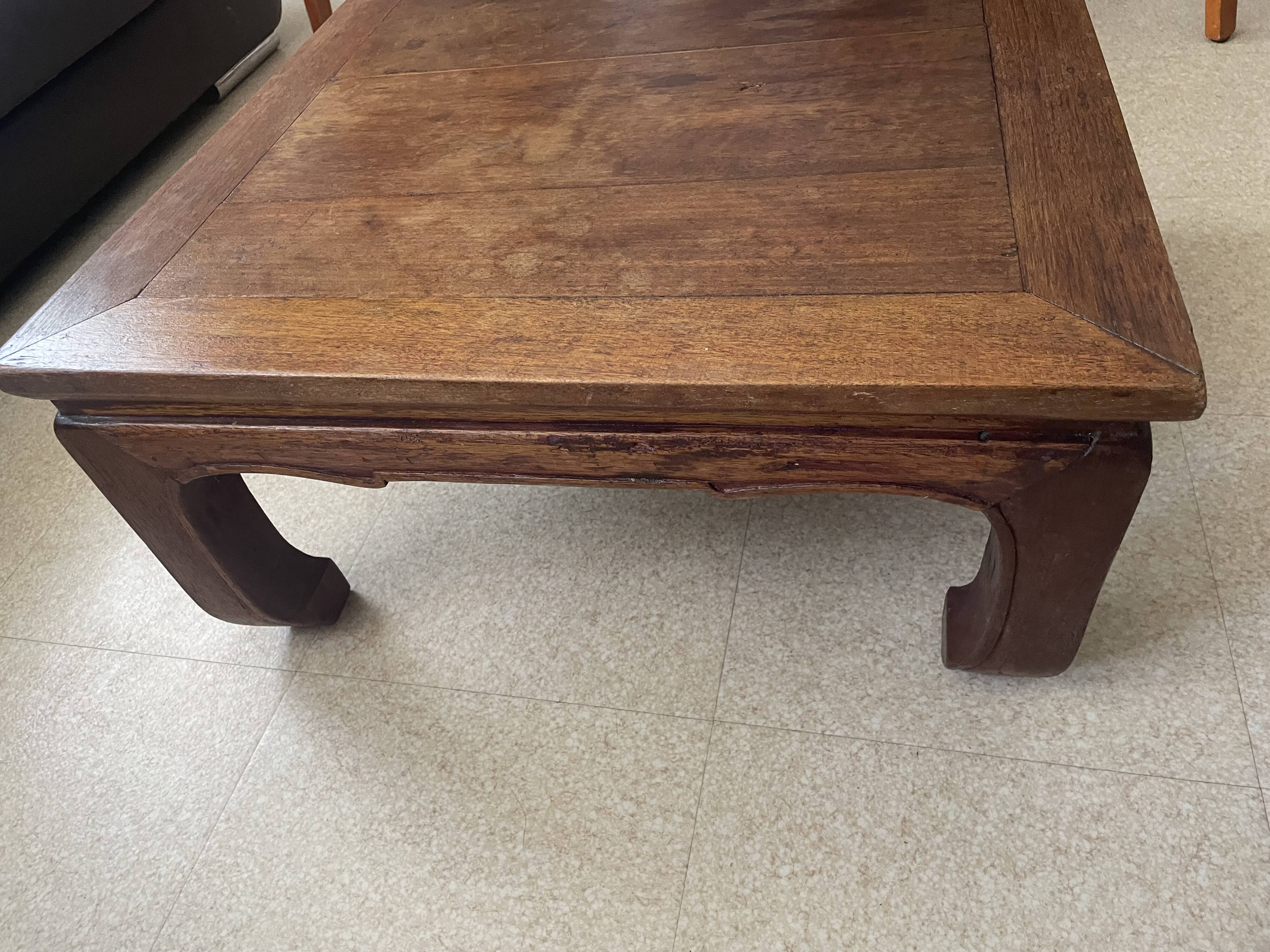 Ancient Chinese kang table – solid elm, horse hoof legs
