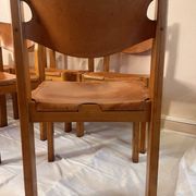 Chaises vintage en orme et cuir par Maison Regain, années 1970, lot de 6