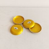 Set of four enameled coasters - ashtrays in original yellow color.