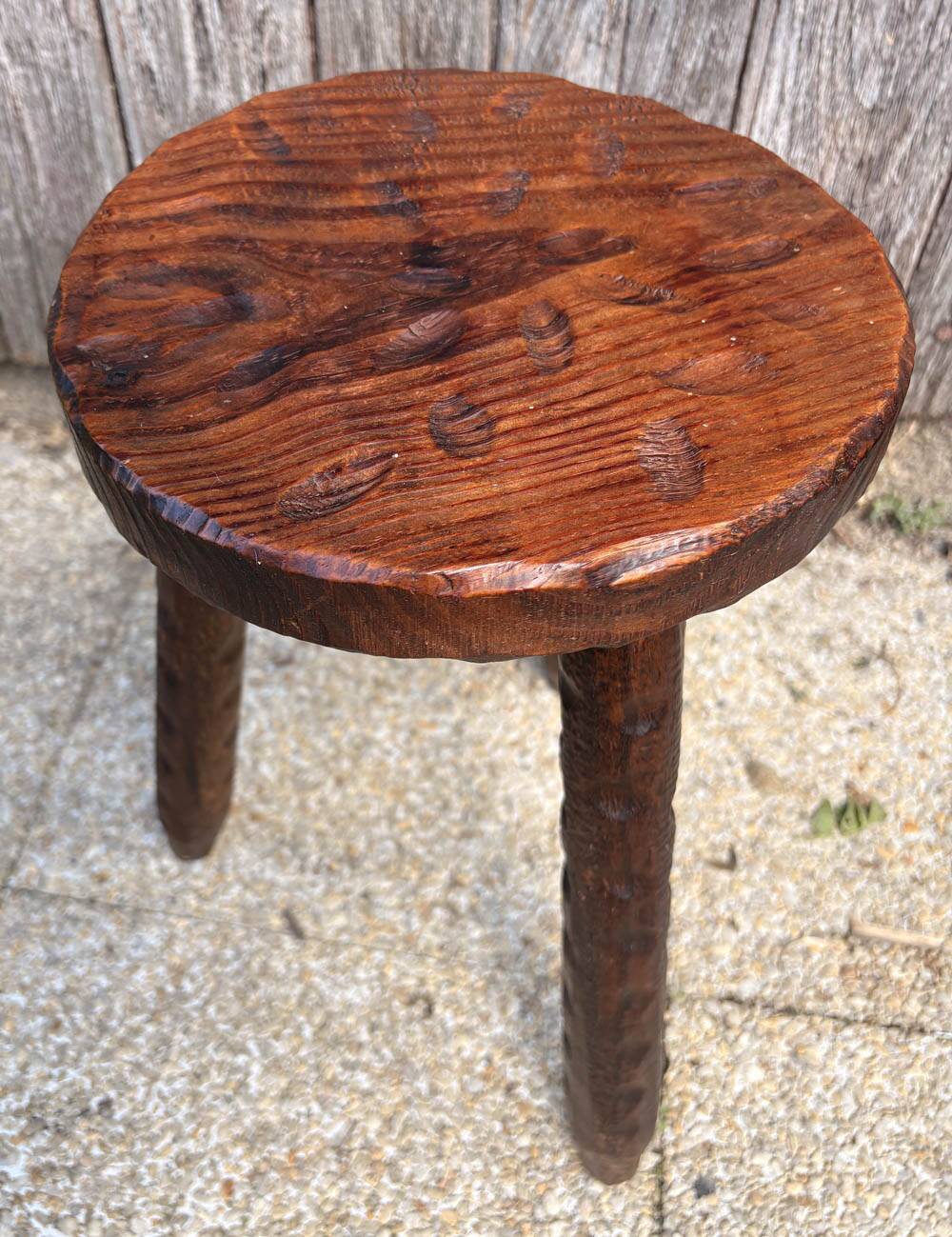 Rustic Tripod Stool in Solid Wood, Brutalist Style, Early 20th Century